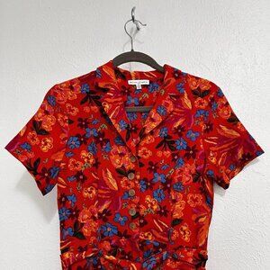 Maison D‎ ‘ Amélle Women’s Red Colorful Floral Romper Size XS Tropical, Vacation